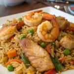 Shrimp and chicken fried rice close-up