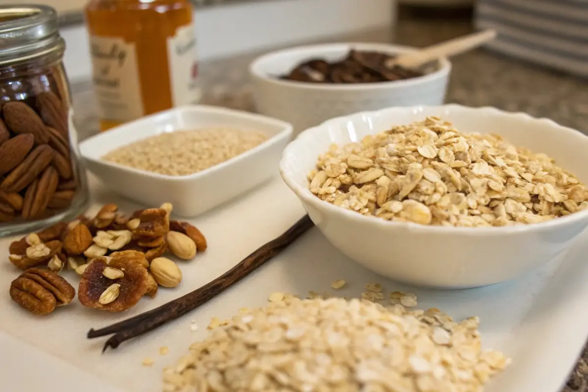 Ingredients for vanilla nut granola recipe