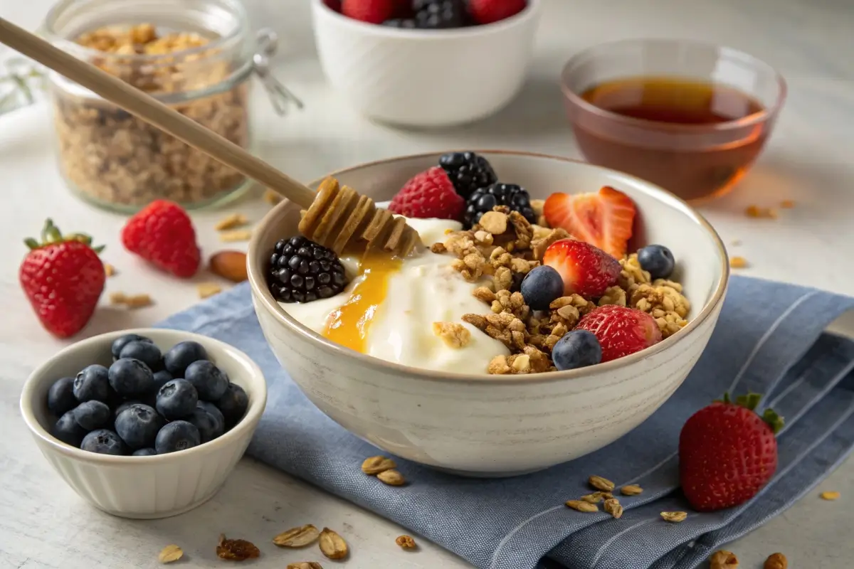 Vanilla nut granola served with yogurt and berries