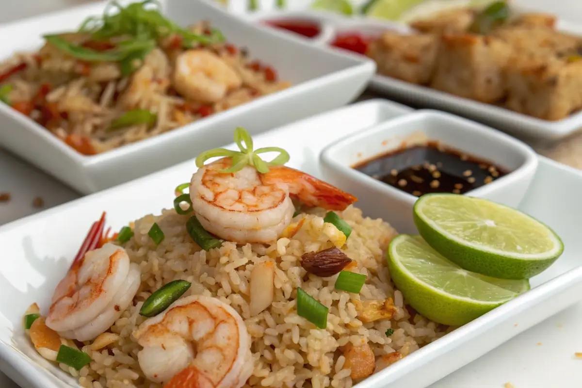 Variations of shrimp and chicken fried rice